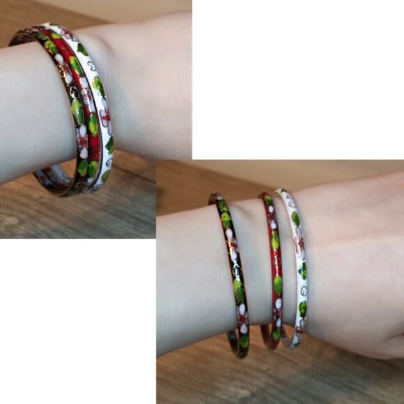 Bundle 3 Vintage Cloisonne Enamel Bangle Bracelets Layering Stackable Boho - Picture 4 of 4